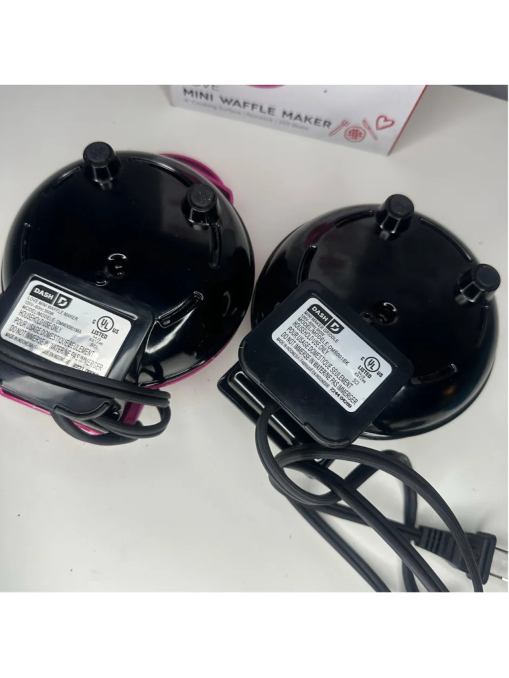 2 Dash Mini Makers: Love XO Heart Waffle (DMWX001MA) w Box & Griddle (DMS001BK)